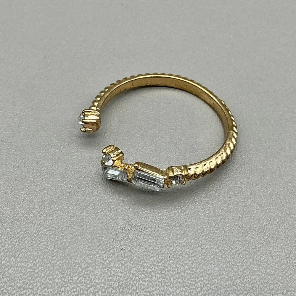 PAVOI Open Ring Women Gold Tone Cubic Zirconia Baguette Round Cut Textured Band